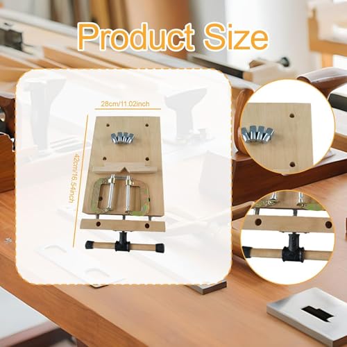 Wood Workbench Vise Compact with 4 Bench Dogs and 2 Clips for Stable Wood Processing Carpenters Bench Tools 16.54x11.02 Inch misppro