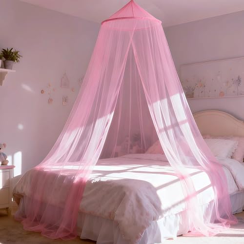 LionLively Pink Bed Canopy for Girls,Kids Princess Round Dome Bed Curtain, Dreamy Mosquito Netting for Girls, Bedroom Accessories, Ceiling Tent