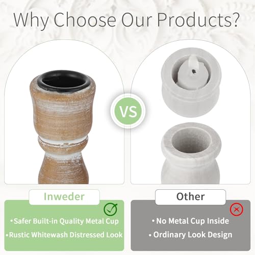 Inweder Candle Holders for Candlesticks, Wood Taper Candle Holders, Set of 2 Candle Holders for Table Centerpiece, Rustic Candle Holder, Farmhouse Candle Holders for Wedding, Home Decor, Event Inweder