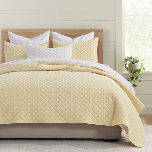 HORIMOTE HOME Quilt Twin Size Light Yellow, Lightweight Quilt for Summer Ultra-Soft Microfiber Modern Style Quilted Clouds Pattern Bedspread Quit Set 2 Pieces (1 Quilt and 1 Pillow Sham) HORIMOTE HOME