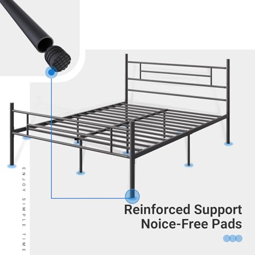 Avenco Metal Platform Bed Frame Full Size with Classical Headboard and Footboard, 14 Inch, Under Bed Storage, Strong Metal Slats Support, Mattress Foundation, No Box Spring Needed Avenco
