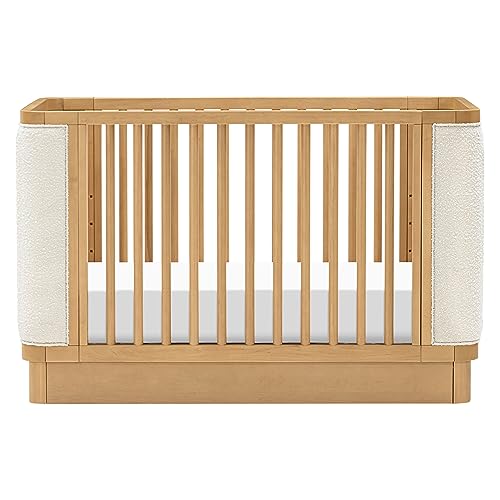 Babyletto Bondi Boucle 4-in-1 Convertible Crib with Toddler Bed Conversion Kit in Honey with Ivory Boucle, Greenguard Gold Certified babyletto