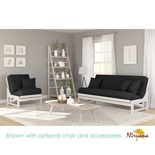 Nirvana Futons Arden White Futon with Storage Drawers Full or Queen Size - Space Saving Armless Design with Comfortable Mattress (Twill Black), Sofa Bed Available in Nirvana Futons