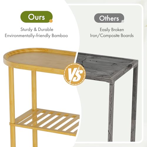 Small Entryway Table Bamboo 30.7", Narrow Hallway Table Oval Top 2-tier, Slim Console Table with Anti-fall Edge, Sofa Side Table 5min Easy Assembly, Small TV Stand for Bedroom, Indoor Plant Stand Atoping