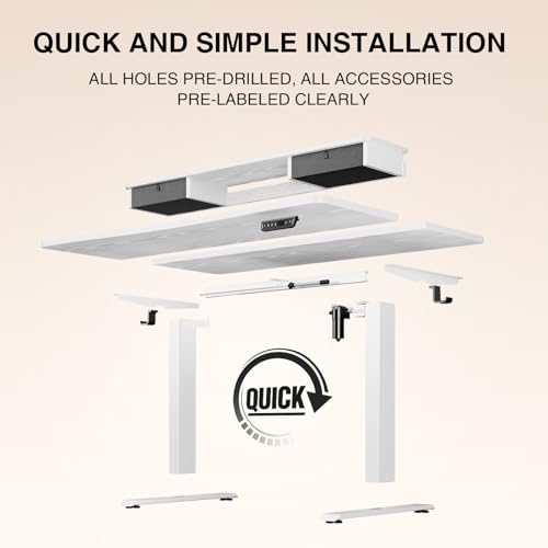 Veken 47.2"×27.6" Home Office Standing Desk with Monitor Riser, Adjustable Computer Desk with Drawers, Ergonomic Desk for Work, Study, Gaming, Crafting, White Veken