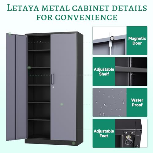 Letaya Metal Storage Cabinet,72'' Employee Lockers Steel Wardrobe with Lock Door for Office,Home,School,Gym,Fire Department,Hotel(72“-Black&Gray) Letaya