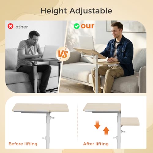 Aothia Small Standing Desk Rolling Table Adjustable Height, Laptop Mobile Stand with Wheels, Overbed Table, Portable Computer Workstation with Tiltable Desktop for Teacher Classroom Home Office, Oak Aothia