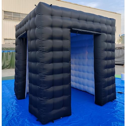 SAYOK Portable Inflatable Photo Booth Enclosure Photobooth Tent Photo Booth Backdrop Inflatable Black Cube Tent with Led Light for Advertising, Bars, Party Wedding (Two Doors, Black&White, 8.2ft) SAYOK