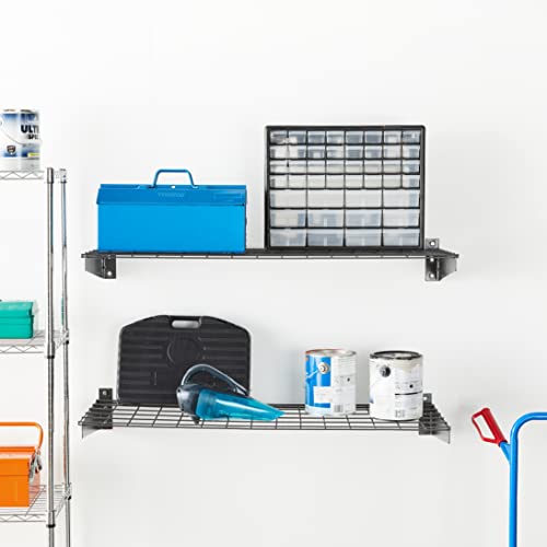 Hyloft 00652 2-Pack Heavy Duty Steel Wall Garage Shelving, 45-Inch X 15-Inch Wall Mounted Shelves for Garage Storage, Low-Profile Brackets, Max Shelf Load 200 Pounds, Hammertone HyLoft