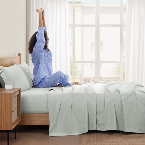 UGG Hedi Queen Sheet Set 4-Piece Luxury Cooling Sheets Deep Pockets Premium Bedding with 2 Pillow Shams Hypoallergenic Machine Washable Soft Lightweight Bed Set for Bedroom, Queen, Mineral Green UGG