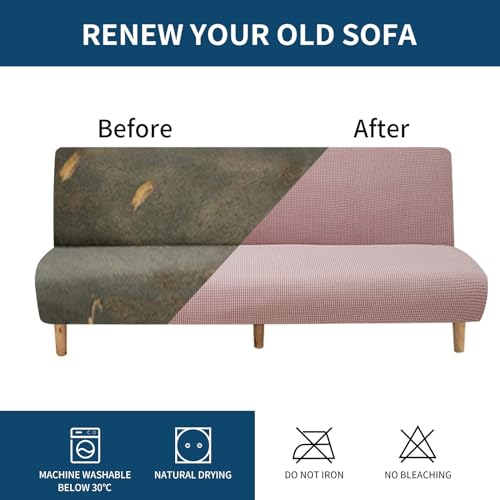 Armless Sofa Bed Slipcover Couch Cover Without Armrests Stretch Folding Futon Cover Elastic Removable (Color : Pink, Size : L(160-190cm)) Generic