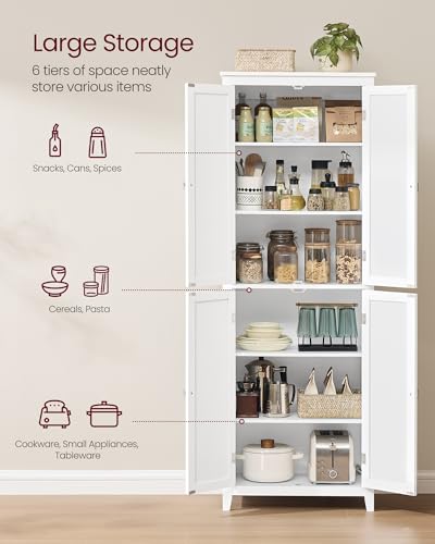 VASAGLE Floor Storage Cabinet, Freestanding Storage Unit with 4 Doors, Adjustable Shelves, 11.8 x 23.6 x 66.9 Inches, for Entryway, Bathroom, Cloud White UBBC550W01 VASAGLE