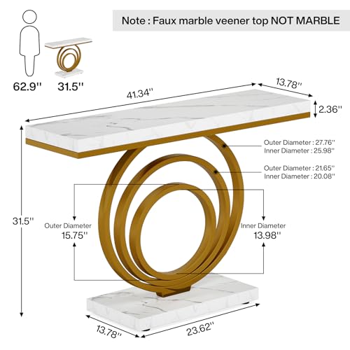 Tribesigns 41-Inch Gold Entryway Table, Modern Console Table Narrow Long, Contemporary Accent Table for Living Room, Hallway, Entrance, Faux Marble Veener Top Tribesigns