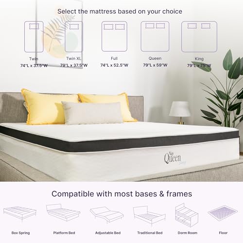 NapQueen 8 Inch Maxima Hybrid Mattress, Twin Size, Cooling Gel Infused Memory Foam and Innerspring Mattress, Bed in a Box,White & Gray NapQueen