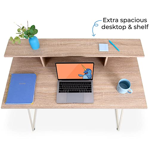 Stand Steady Joy Desk | Modern Stand Up Workstation with Storage Cubbies | Pretty Standing Desk with Large Desktop | Multifunctional Table for Home & Office (Maple / 48 x 42) Stand Steady