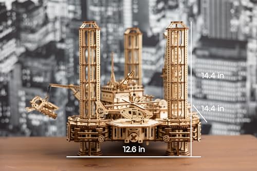 Wood Trick Offshore Rig Platform Wooden 3D Puzzles for Adults and Kids to Build - Interactive Movable Platform - Wooden Models Engineering DIY Wood Trick
