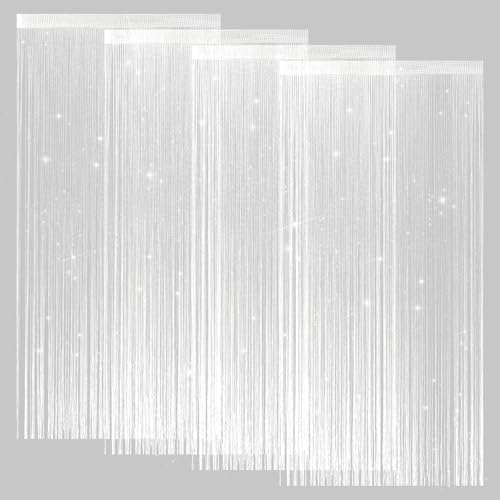 4 Pieces Glitter String Curtains Doorway Beads Curtains, 39 x 79 Inch Hanging Fringe Hippie Room Divider Door String Curtain Boho Doors Tassel for Doorways, Windows, Closet, Privacy Decor (White) VavoStocks