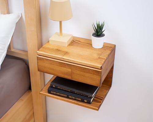 WOODCHES Floating Nightstand Side Accent or End Table with Storage Drawer, Wood Bedside Shelf, Handmade Floating Table (CAPE TOWN) WOODCHES