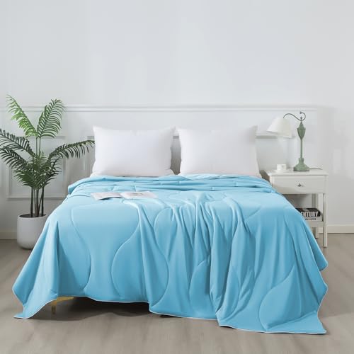 ELNIDO QUEEN Cooling Comforter for Hot Sleepers, Summer Cooling Blanket Twin Size for Night Sweats, Q-Max 0.45 Breathable All-Season Lightweight Blanket, (68x90 inch,Blue ELNIDO QUEEN