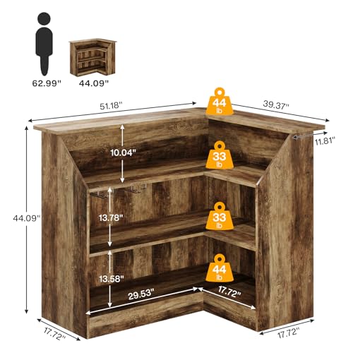 Tribesigns Reception Desk with Storage Shelves, L-Shaped Modern Front Desk, Reception Counter Table for Small Office, Salon, Checkout Office (Brown) Tribesigns