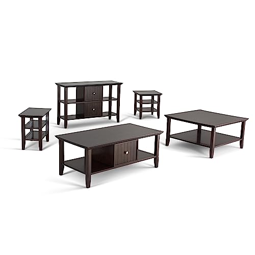 SIMPLIHOME Acadian SOLID WOOD 14 inch wide Rectangle Rustic Contemporary Narrow Side Table in Brunette Brown with Storage, 2 Shelves, for the Living Room and Bedroom SIMPLIHOME