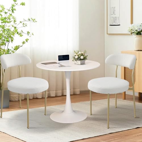 SoarTalent 3-Pieces 31.5" Round Dining Table Set for 2, White Dining Table & Boucle Upholstered Dining Chairs Set of 2 for Kitchen Dining Room Apartment Small Space(White-Gold Leg Chair) SoarTalent