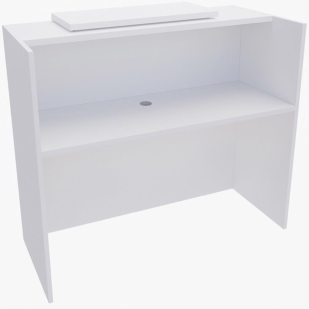 UGOS ICON 53" Reception Desk – Modern Front Counter with Transaction Shelf, Glossy White Panels, Office Reception Table for Salon, Spa, Clinic, or Entryway UGOS
