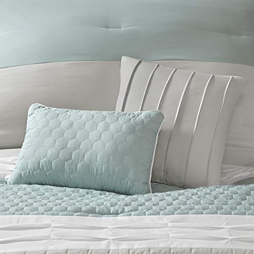 510 DESIGN Cozy Comforter Set - Geometric Honeycomb Design, All Season Down Alternative Casual Bedding with Matching Shams, Decorative Pillows, King(104"x92"), Seafoam/Grey 8 Piece 510 DESIGN