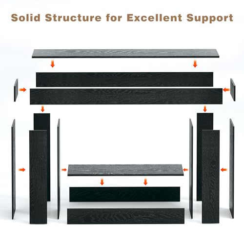 HUAHUU 63 Inches Long Console Table, Sofa Table with Storage Behind Couch, Entryway Table with Open Storage, Farmhouse Console Tables for Entryway, Living Room, Hallway, Black HUAHUU