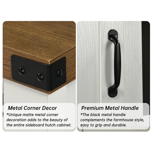 Farmhouse Coffee Bar Cabinet with Sliding Barn Doors and Storage - 47'' White Coffee Table with Open Shelf for Living Room 4ever2buy