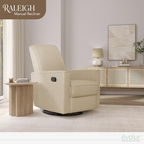 Evolur Raleigh Glider in Tan, Upholstered Plush Seating 360° Swivel Glider Rocking Chair, FSC Certified, Greenguard Gold & JPMA Certified Nursery Glider Recliner Evolur