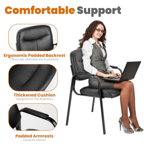 Sweetcrispy Office Reception Guest Chair No Wheels Set of 2, Leather Stationary Waiting Room Chairs with Padded Arms for Elderly Desk Conference Room Lobby Table Side Salon, Inky Sweetcrispy