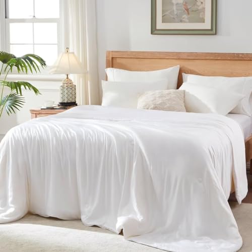 Globon Cooling Comforter King Size, Lightweight Summer Comforter for Hot Sleepers,Ultra Soft Bamboo Viscose Fabric, Breathable & Moisture Wicking,Soy Fiber Blend Fill, White Globon
