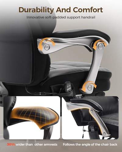 600LBS Big and Tall Office Chair with Massage and Heat, 23.5" Wide Leather Office Chair with Back Support, Ergonomic Comfort 140° Reclining Desk Chairs Managerial Chairs for Heavy People smartue