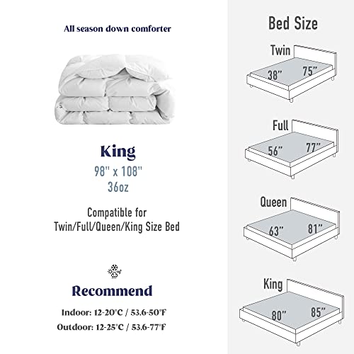 puredown® Goose Down Comforter King Size 800 Fill Power, 100% Cotton All Season Duvet Insert 700 Thread Count, Cloud Fluffy Pinch Pleat Extra Warmth puredown