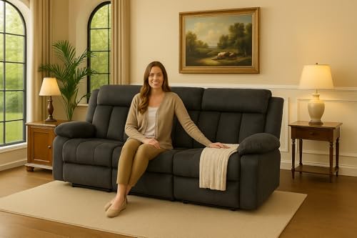 LUCKLIFE Recline Sofa Set with Manual Recliners,Living Room Furniture Set with Reclining Couch,Loveseat and Armchair,Breathable Fabric Upholstery,Thick Cushions and Ergonomic Design,Dark Gray,3+1+1 LUCKLIFE