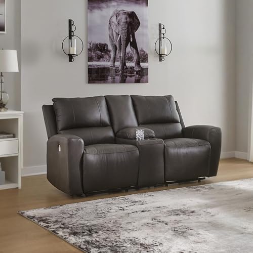 Signature Design by Ashley Boxmere Modern Leather Match Power Reclining Loveseat with Console and USB Ports, Dark Brown Signature Design by Ashley