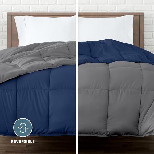 Bare Home Comforter - Twin/Twin Extra Long - Reversible Colors - Goose Down Alternative - Ultra-Soft - Premium 1800 Series - All Season Warmth - Bedding Comforter (Twin/Twin XL, Dark Blue/Grey) Bare Home