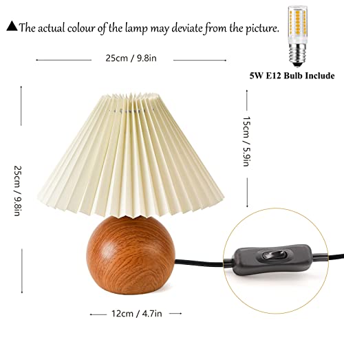 KUNJOULAM Cute Small Pleated Lamp, Modern Bedside Nightstand/Table Lamp with Beige Lampshade, Metal Base for Bedroom, Home Office, Living Room, Kids Dorm with E12 Bulb KUNJOULAM