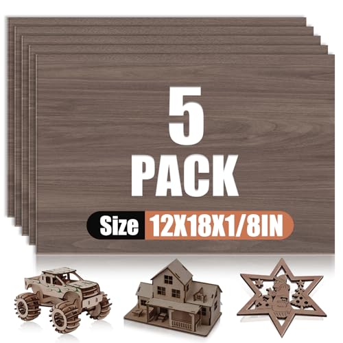 5 Pack Walnut Plywood Sheets 12x18x1/8 Inch, 3mm Plywood for Laser Cutting & Engraving, Unfinished Wood for Crafts, Wood Burning, Architectural Models. VKIZA
