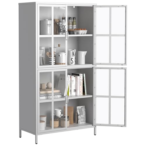 Metal Storage Cabinet with Glass Doors, Adjustable Shelves, 72 x 36 x 16 in WoodArtSupply