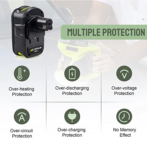 2 Pack 6.0Ah P108 18Volt Replacement Battery Compatible with Ryobi 18V Lithium-Ion Battery P109 P107 P105 P104 P103 P102 P190 (Green) Boetpcr