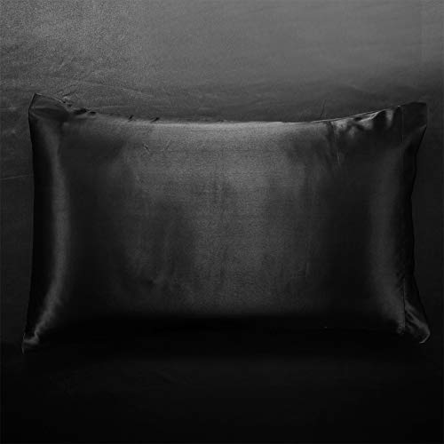 AiMay 3 Piece Satin Duvet Cover Set Bedding Sets Luxury Rich Silk Silky Super Soft Solid Color Reversible Zipper Closure Sexy Honeymoon Stain-Resistant Wrinkle Free (King, Black) AiMay