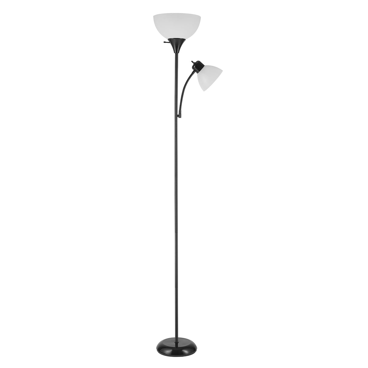Globe Electric 67135 72" Torchiere Floor Lamp + Adjustable Reading Light, Matte Black, Frosted Plastic Shade, 3-Step Rotary Switch on Socket, Living Room Décor, Reading Light, Home Essentials Globe Electric