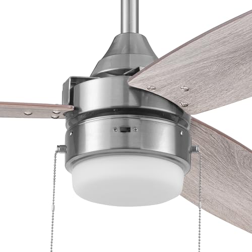 Honeywell Ceiling Fans Berryhill, 48 Inch Ceiling Fan with Color Changing LED Light, Pull Chain, Dual Mounting Options, 3 Dual Finish Blades, Reversible Airflow - 51857-01 (Brushed Nickel) Honeywell Ceiling Fans