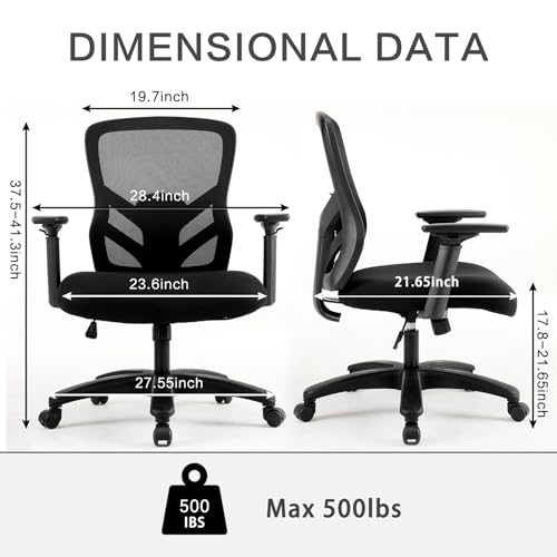 YFO Big and Tall Office Chair 500LBS - Computer Desk Chair with Adjustable Lumbar Support, Heavy Duty Ergonomic Mesh with 360 Rotation 4D Arm and Extra Wide Comfty Seat, Quiet Wheels for Adults YFO