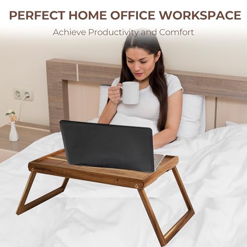 PANDAWOOD Wooden Bed Tray Table with Folding Legs - 100% Acacia Wood Breakfast Tray - Folding Bed Table Tray for Eating and Laptop - Large Bed Desk - Foldable Lap Desk for Laptop on Couch or Bed PANDAWOOD