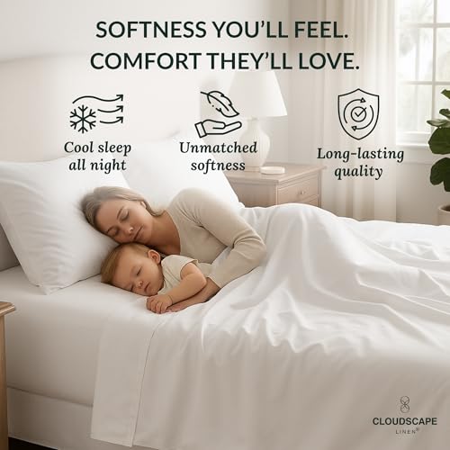 CLOUDSCAPE 100% Egyptian Cotton Queen Sheets - 400 Thread Count Extra Deep Pocket Sheets, Fits Upto Full Bed, All Season Durable Luxury Soft Cooling Cotton Bedding, Breathable Sheets-White CLOUDSCAPE LINEN
