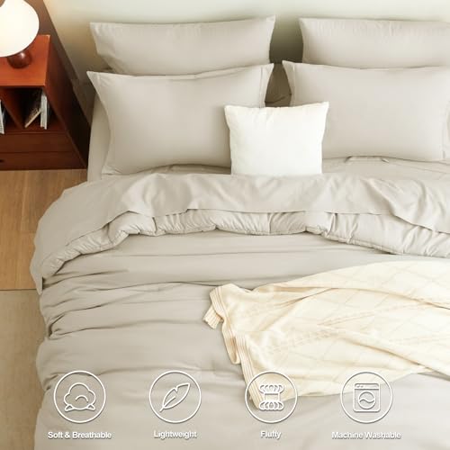 CozyLux King Comforter Set Oatmeal, 7 Pieces Bed in a Bag Soft Bedding Comforter Set with Sheets, All Season Boho 7PC Bed Sets with Comforter, Fitted Sheets, Flat Sheets, Pillow Shams and Pillowcases CozyLux