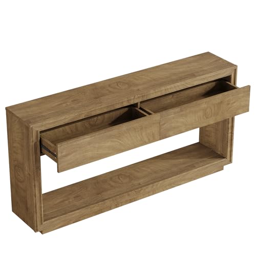 Tribesigns 63" Console Table with 2 Drawers, Farmhouse Entryway Table with Open Storage Shelf, Wooden Sofa Console Behind the Couch for Living Room, Hallway, Foyer, Brown Tribesigns